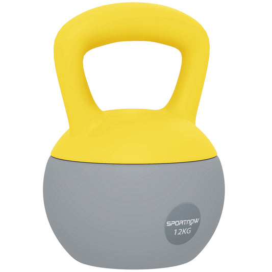Photo of SPORTNOW 12KG Soft Kettlebell, Kettlebell with Non-Slip Handle for Home Gym, Weight Lifting, Strength Training, Yellow/Grey in Yellow/Grey colour on a white background