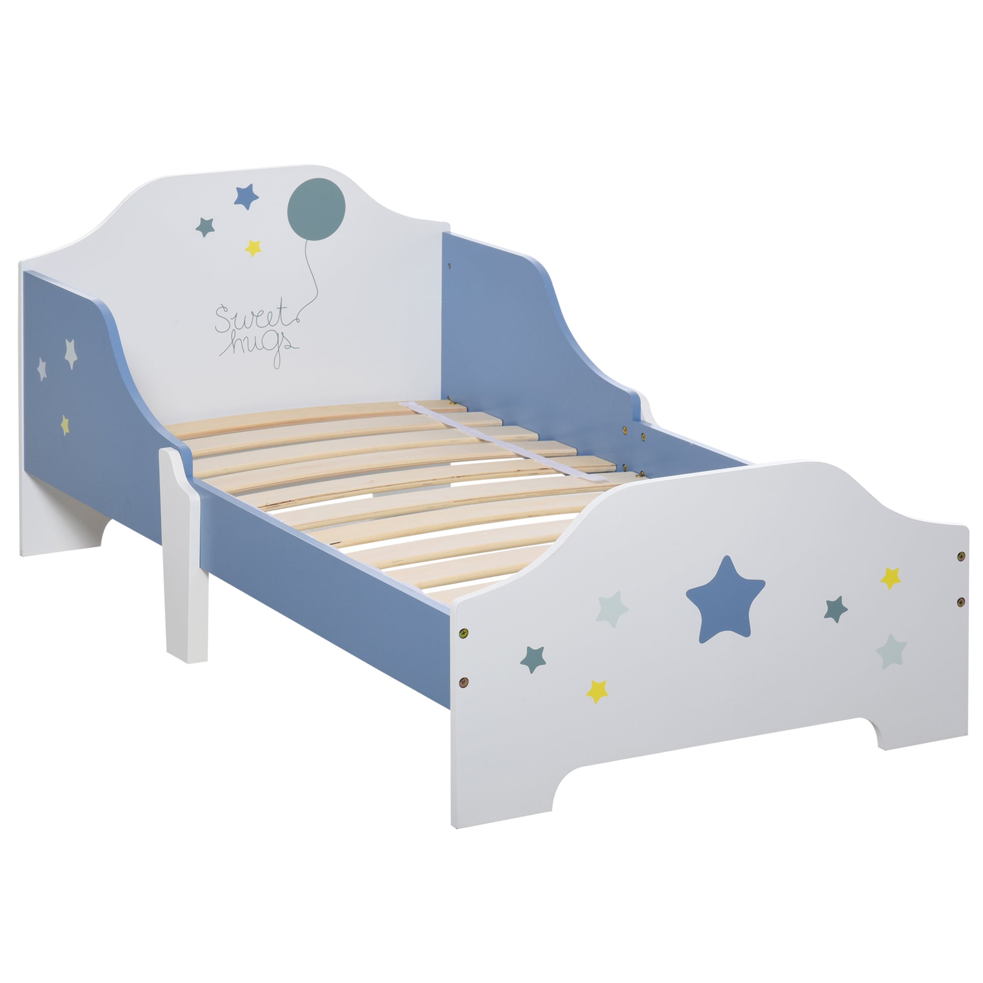 Photo of HOMCOM Toddler Bed Frame, Kids Bedroom Furniture for Boys Girls with Safe Guardrails, Low Junior Blue in Blue colour on a white background