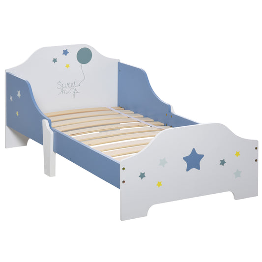 Photo of HOMCOM Toddler Bed Frame, Kids Bedroom Furniture for Boys Girls with Safe Guardrails, Low Junior Blue in Blue colour on a white background
