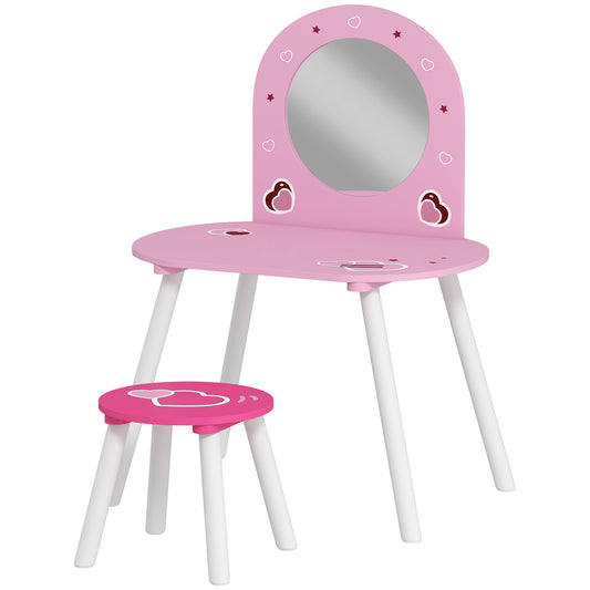 Photo of AIYAPLAY Kids Dressing Table with Mirror and Stool, Girls Vanity Set for Kids Room, Bedroom, Nursery, for Ages 3–6 Years, Pink in Pink colour on a white background