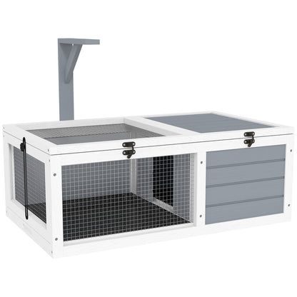 PawHut wooden tortoise enclosure with mesh viewing area, covered hideaway, and lamp holder