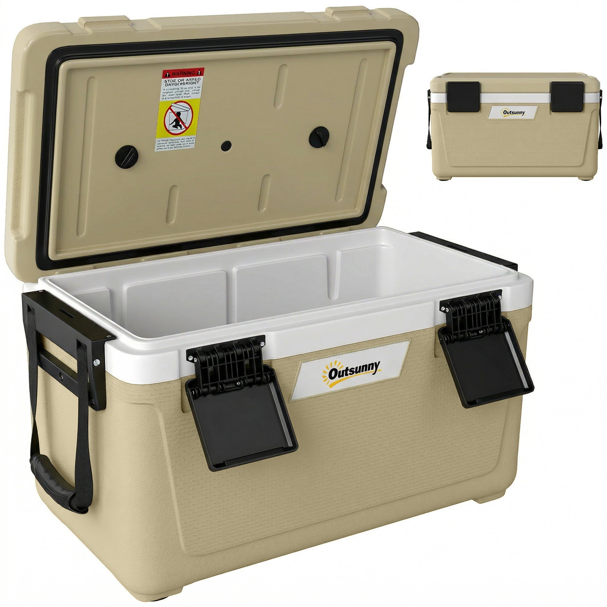 Photo of Outsunny 42.6L Insulated Cool Box, Lightweight Portable Ice Cooler with Handle, Lid and Drain Valve, Khaki in Khaki colour on a white background