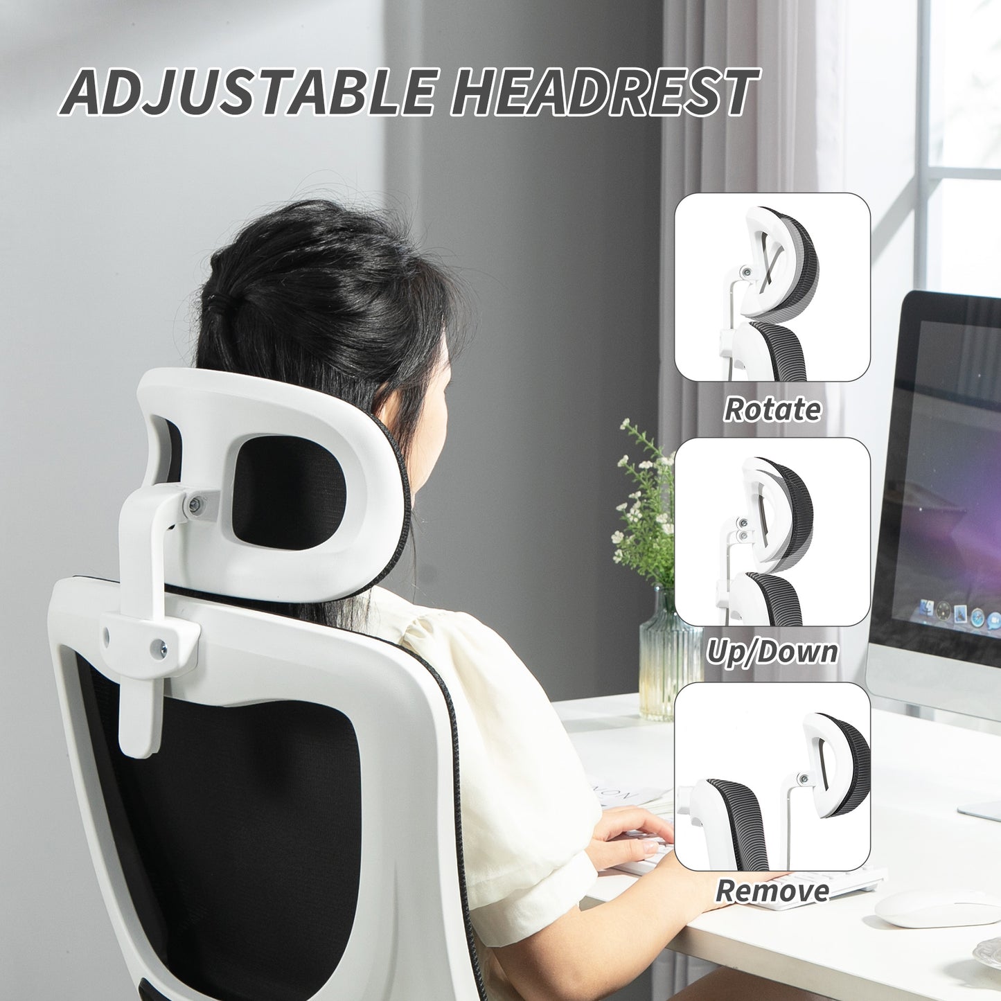 Vinsetto Ergonomic Office Chair, High Back Mesh Computer Desk Chair with Adjustable Headrest and Lumbar Support, Rotatable Armrests, Tilt Function for Home Office, Black