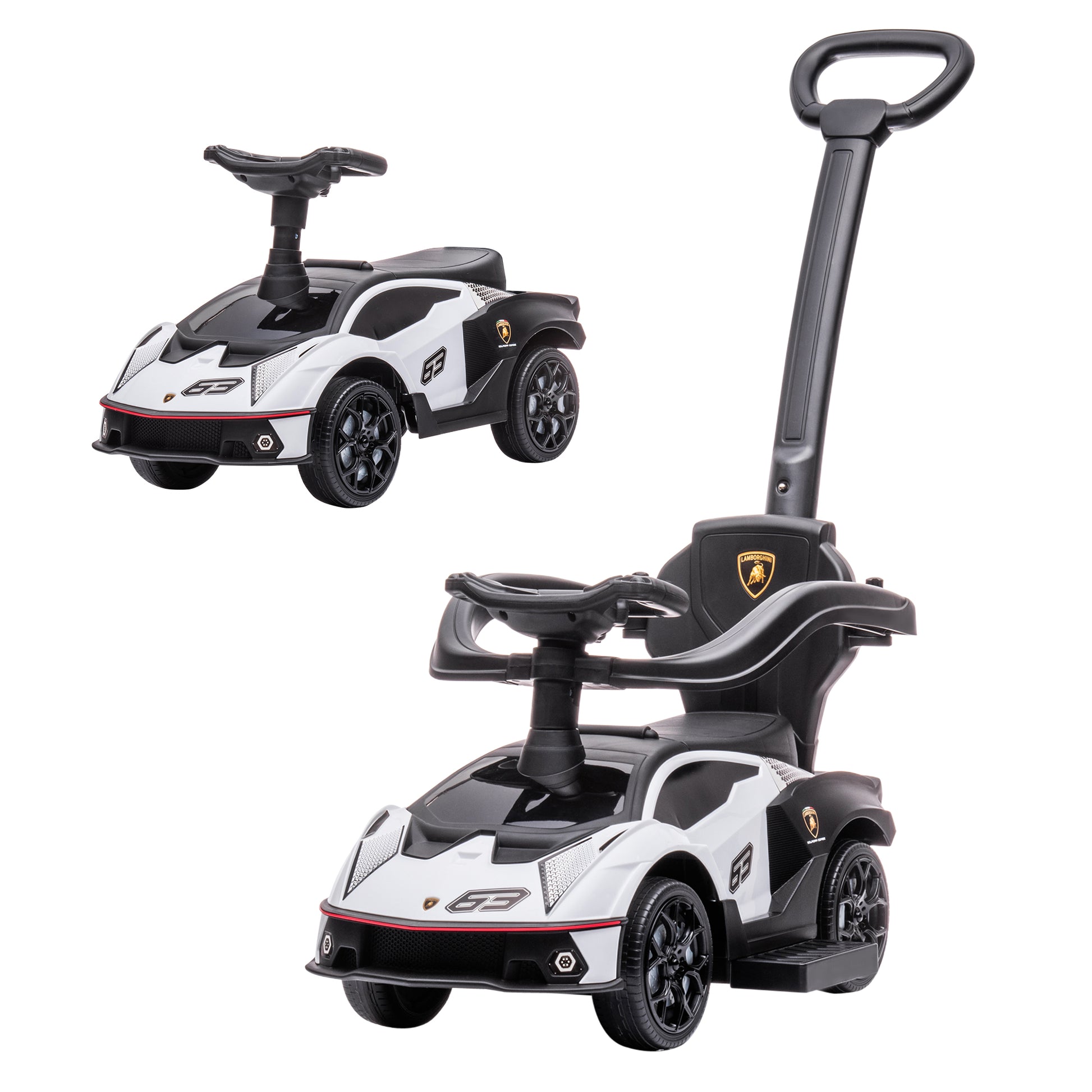 Photo of AIYAPLAY Licensed 2 in 1 Baby Ride on Push Car Toddler Push Along Car with Parent Handle Foot To Floor Slider with Horn Steering Wheel NO POWER for 1 - 3 Years, White in White colour on a white background