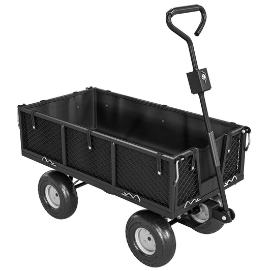 Photo of Outsunny 114L Steel Frame Garden Cart Trolley - Black in Black colour on a white background