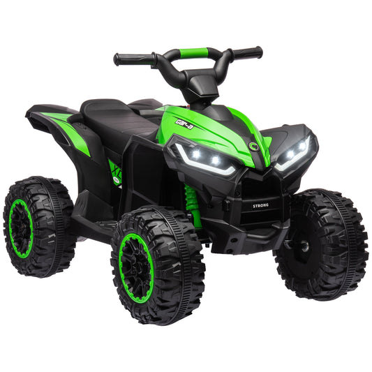 Photo of HOMCOM 12V Ride-On Quad Bike, with Music, Horn, LED Lights, for Ages 3-5 Years, Green in Green colour on a white background