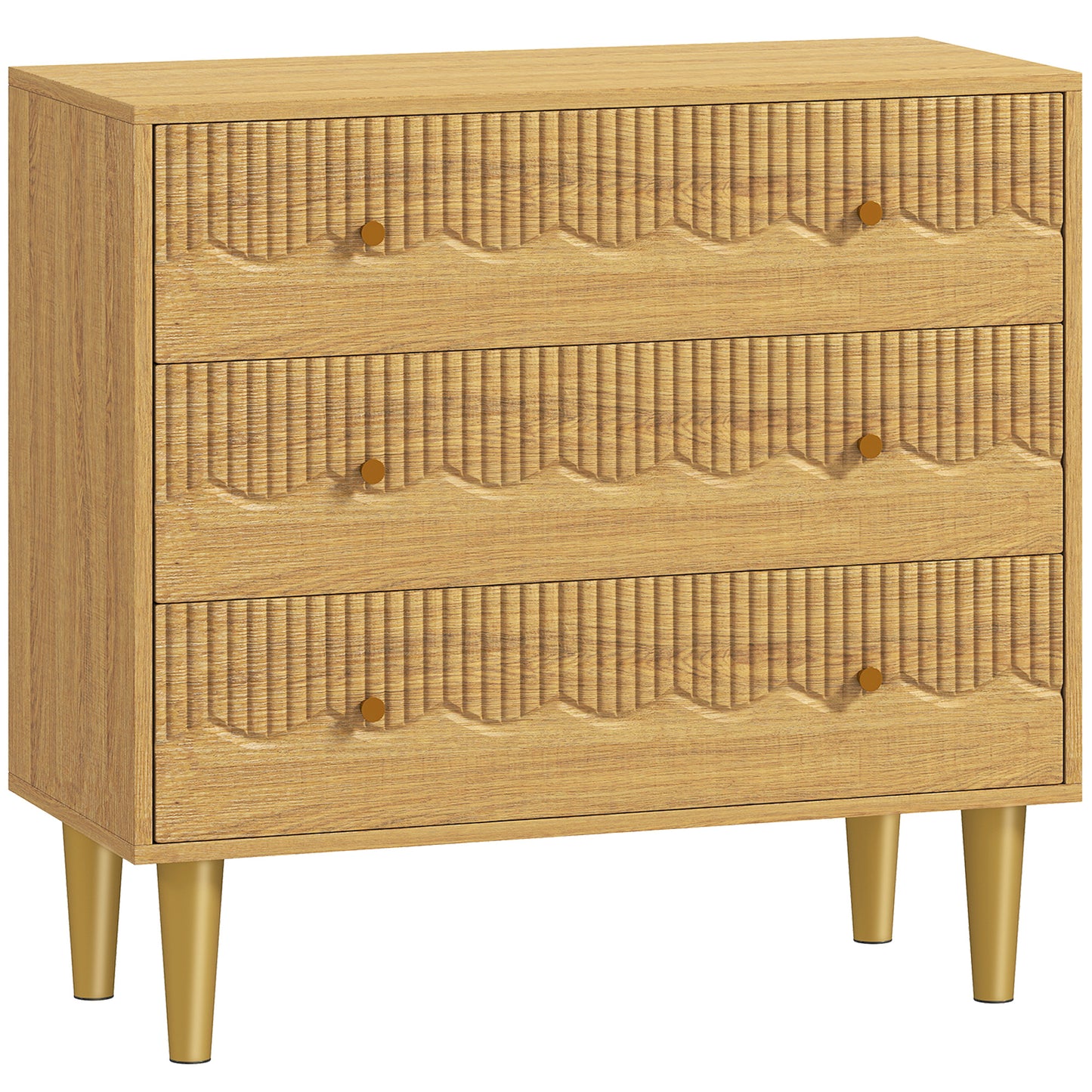Photo of HOMCOM Dresser for Bedroom 3 Drawer Chest of Drawers with Steel Frame for Living Room in Oak in Oak colour on a white background