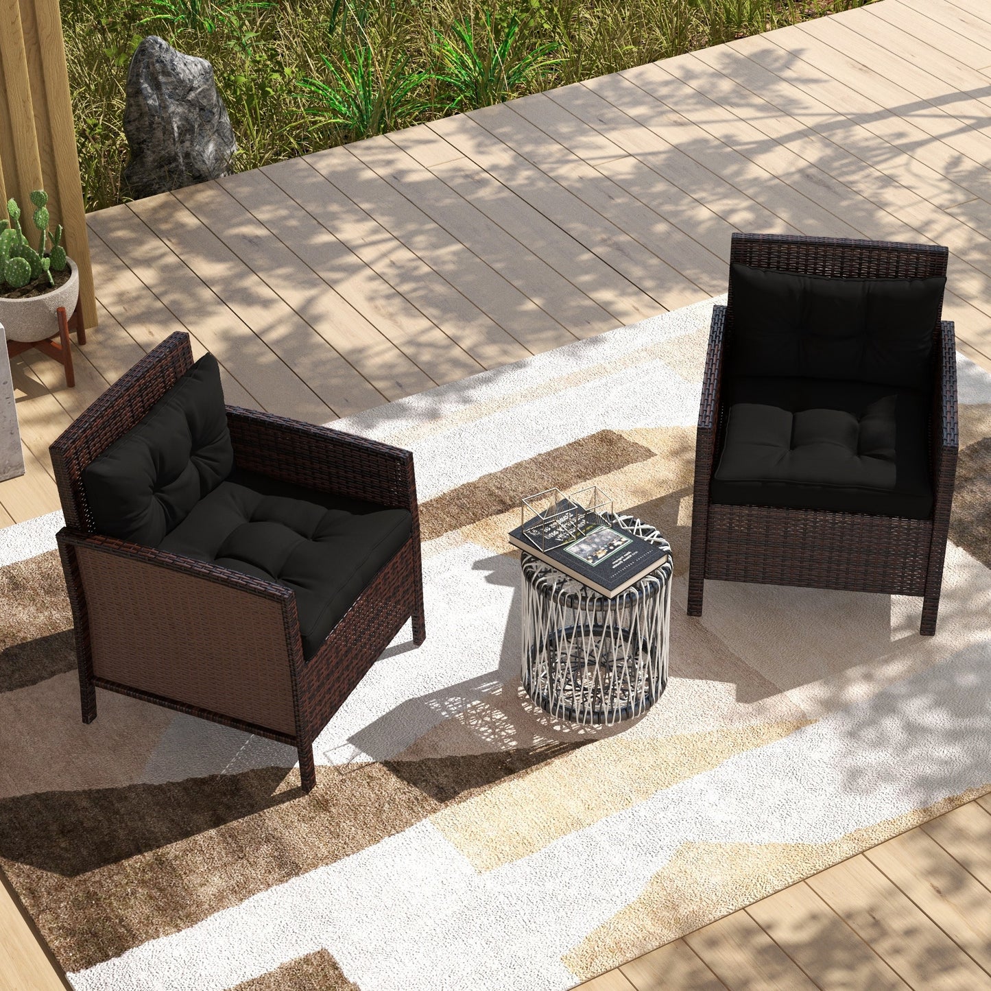 Outsunny 4-Piece Seat Cushions Back Pillows Replacement, Patio Chair Cushions Set for Indoor Outdoor, Black