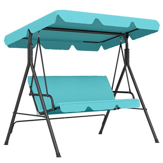 Photo of Outsunny Three-Seater Garden Swing Chair, with Adjustable Canopy - Blue in Blue colour on a white background