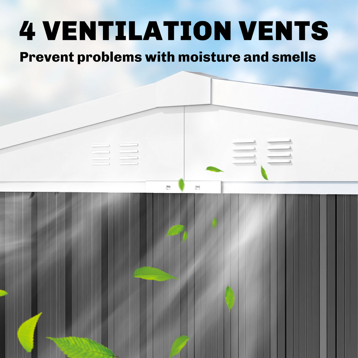Outsunny metal shed roof with four ventilation vents