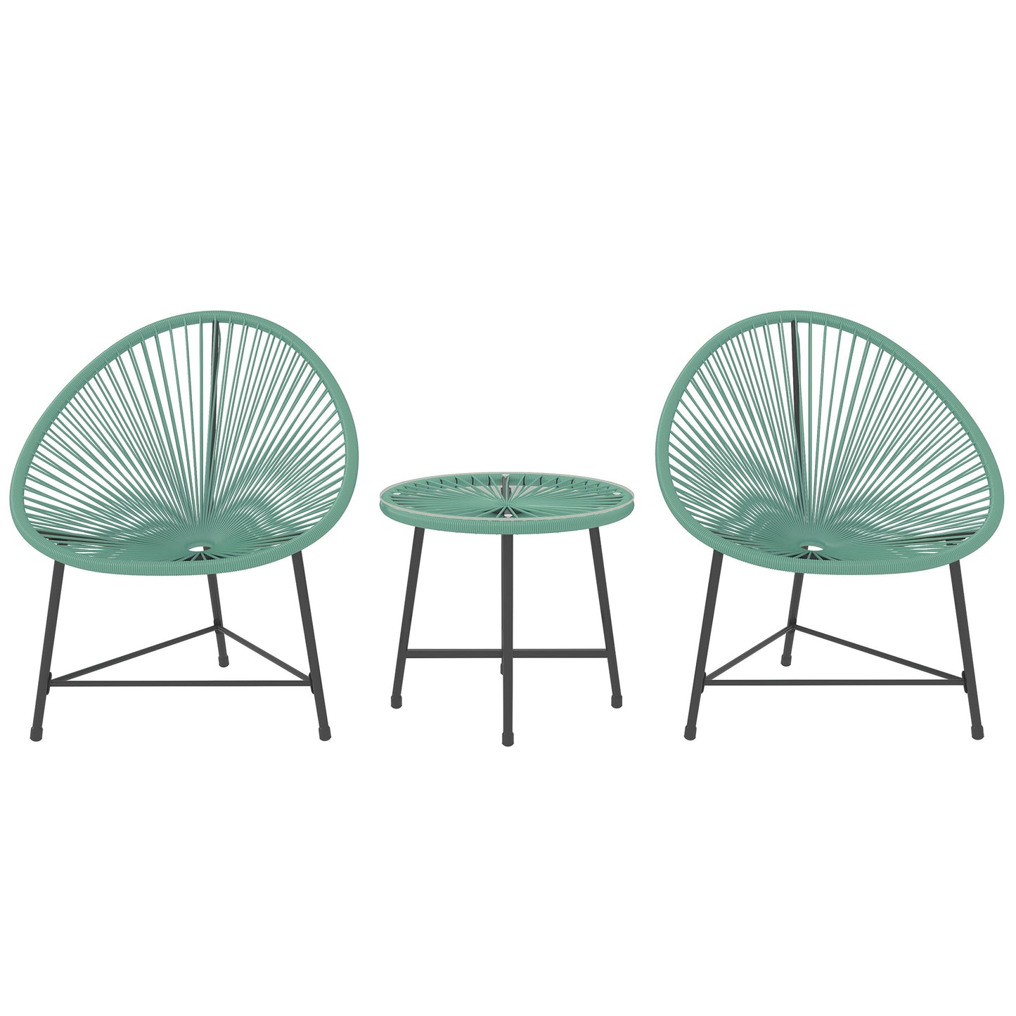 Photo of Outsunny Rattan Bistro Set with Acapulco Chairs and Glass Table, Green in Green colour on a white background