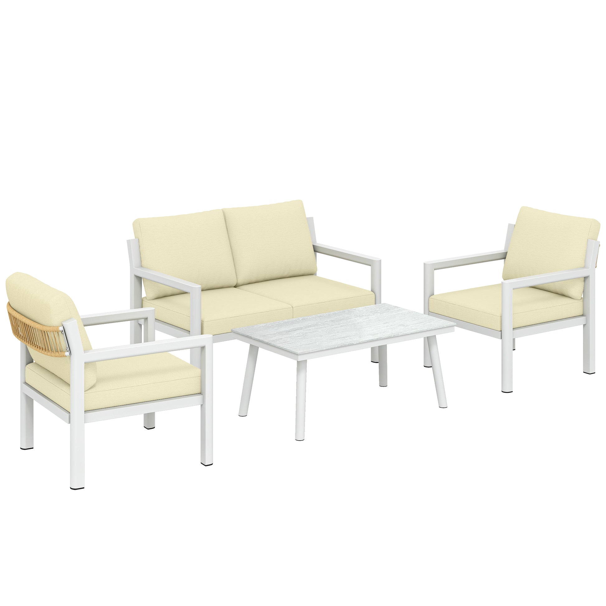Photo of Outsunny 4 Seater Rattan Garden Furniture Set with 2 Armchairs, Loveseat, Coffee Table, Garden Sofa Set with Cushions, Brown in Brown colour on a white background