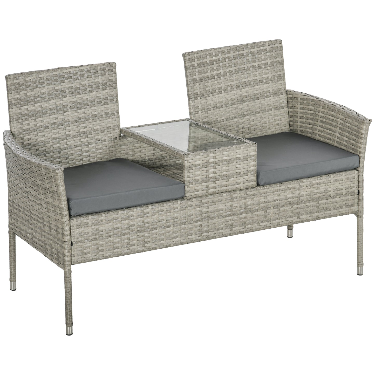 Photo of Outsunny Two-Seat Rattan Chair, with Middle Table - Light Grey in Grey colour on a white background