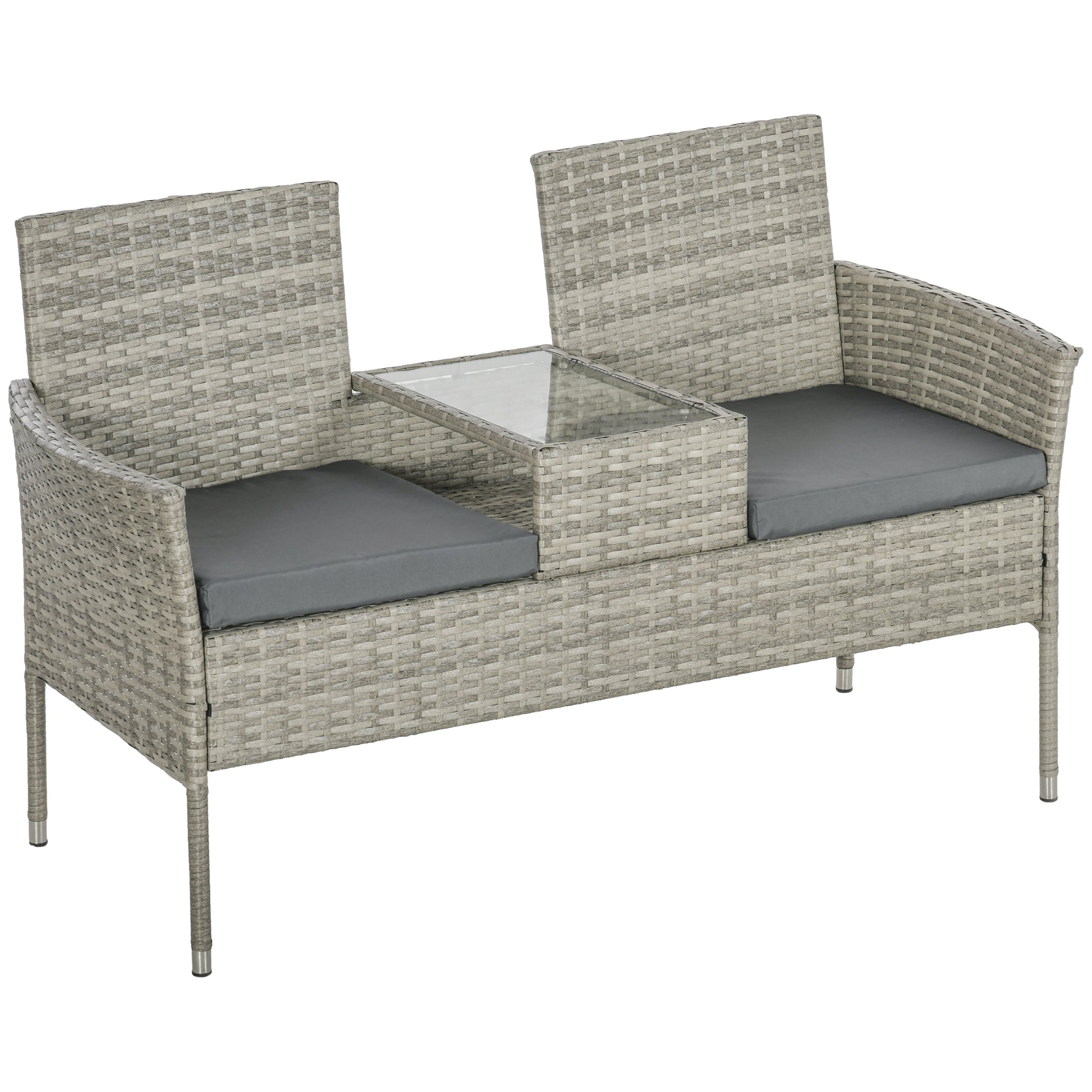 Photo of Outsunny Two-Seat Rattan Chair, with Middle Table - Light Grey in Grey colour on a white background