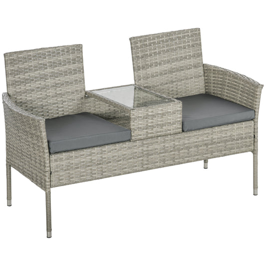 Photo of Outsunny Two-Seat Rattan Chair, with Middle Table - Light Grey in Grey colour on a white background