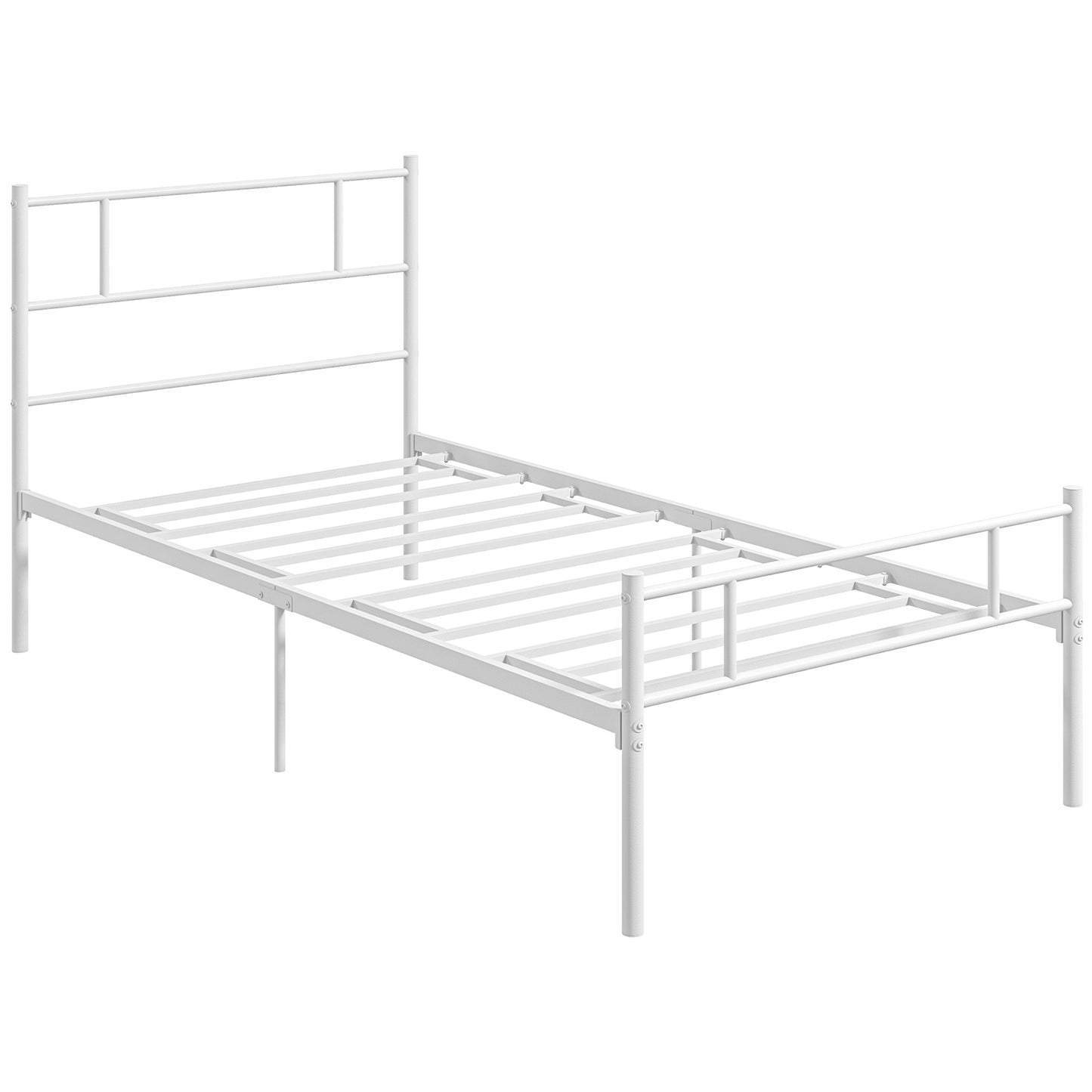 Photo of HOMCOM Single Bed Frame, Metal Bed Base with Headboard and Footboard, Metal Slat Support and 31cm Underbed Storage Space in Space colour on a white background