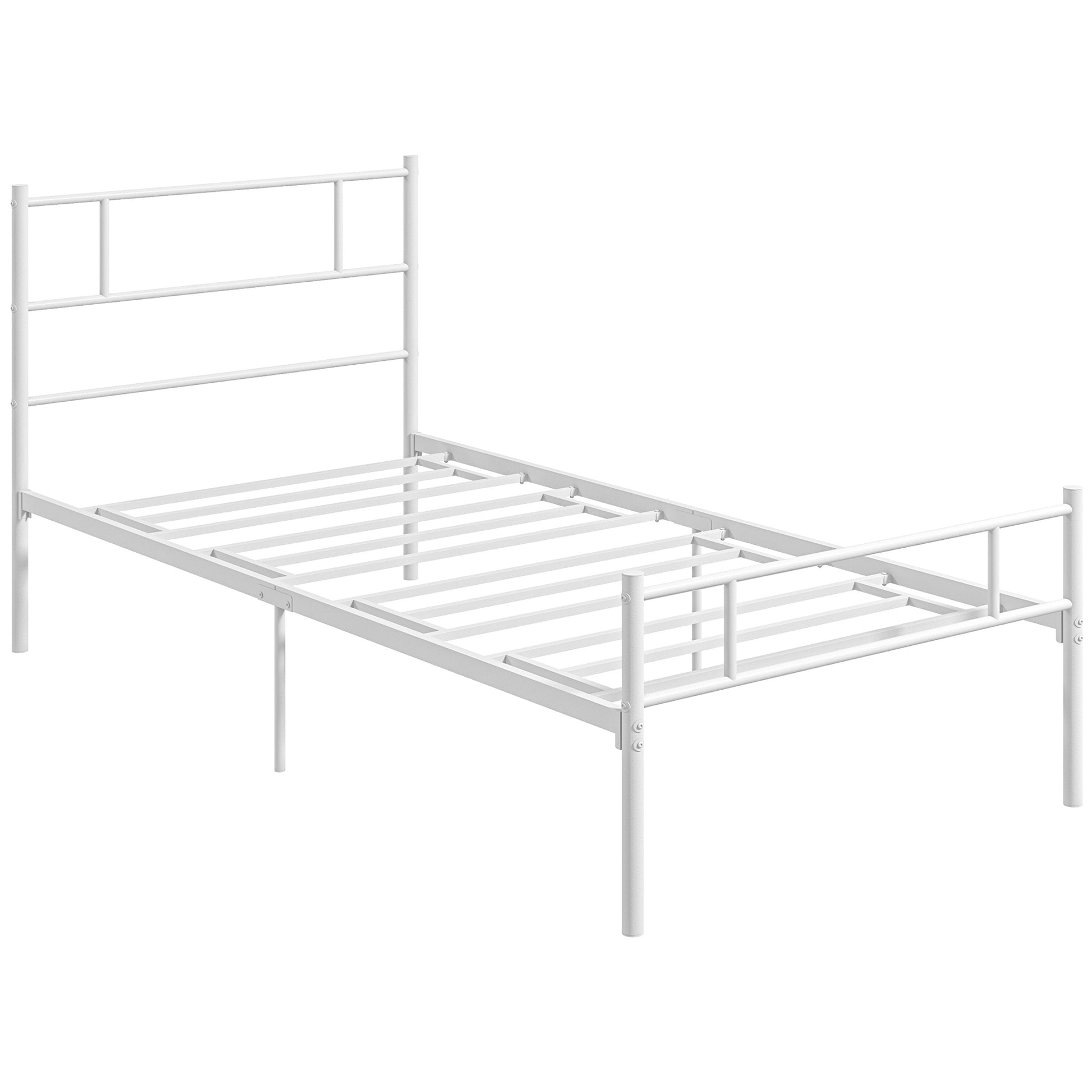 Photo of HOMCOM Single Bed Frame, Metal Bed Base with Headboard and Footboard, Metal Slat Support and 31cm Underbed Storage Space in Space colour on a white background