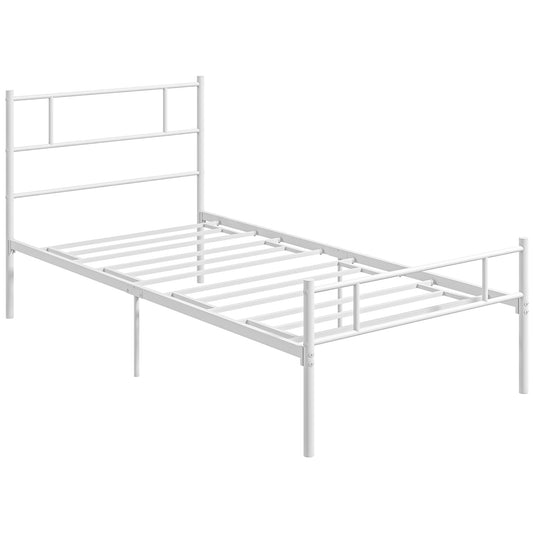 Photo of HOMCOM Single Bed Frame, Metal Bed Base with Headboard and Footboard, Metal Slat Support and 31cm Underbed Storage Space in Space colour on a white background