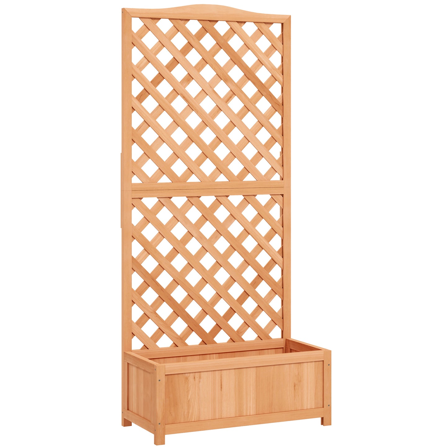 Photo of Outsunny Wooden Planter with Trellis, Freestanding Raised Bed for Garden with Lattice, Outdoor Planter Box for Climbing Plants, Vines, Flowers, 76 x 36 x 170 cm, Natural in Natural colour on a white background
