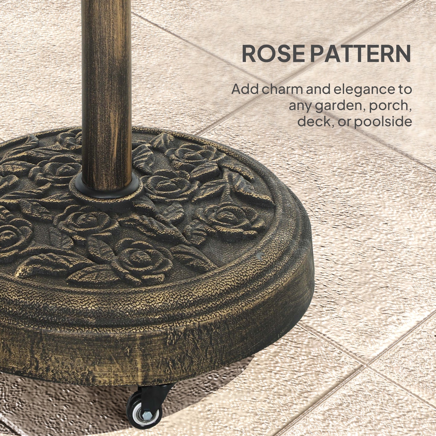 Outsunny Parasol Base, Umbrella Base with Wheels Cast Iron Effect, for Umbrella, Canopy, Weather Resistant, Bronze Tone