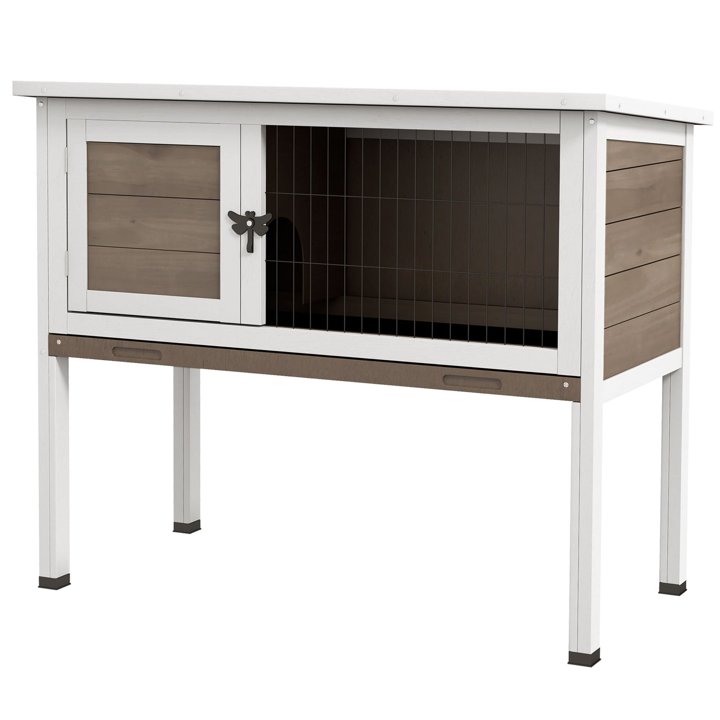 Photo of PawHut Wooden Guinea Pig Hutch, Small Animal Cage with Slide-out Tray, Openable Asphalt Roof, 84 x 43 x 70cm, Brown in Brown colour on a white background