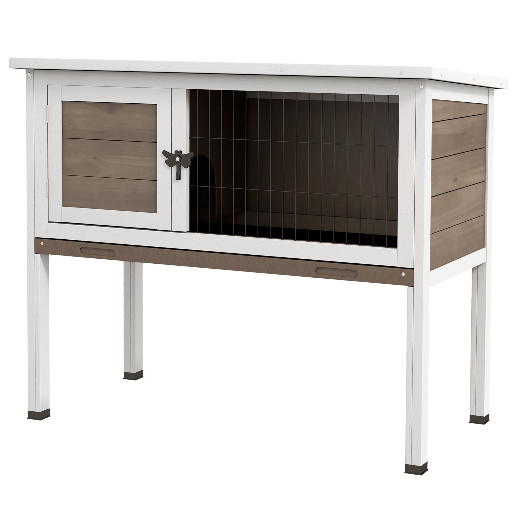 Photo of PawHut Wooden Guinea Pig Hutch, Small Animal Cage with Slide-out Tray, Openable Asphalt Roof, 84 x 43 x 70cm, Brown in Brown colour on a white background