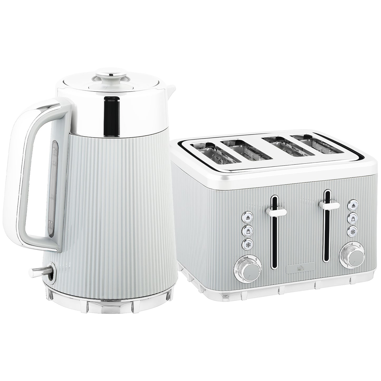 Photo of HOMCOM Electric Stainless Steel Kettle and Toaster Set, 3000W 1.7L UK Strix Thermostat Fast Boil Kettle w/ Limescale Filter, Cool Touch Body, 4 Slice Toaster with 7 Browning Levels, Taupe in Taupe colour on a white background