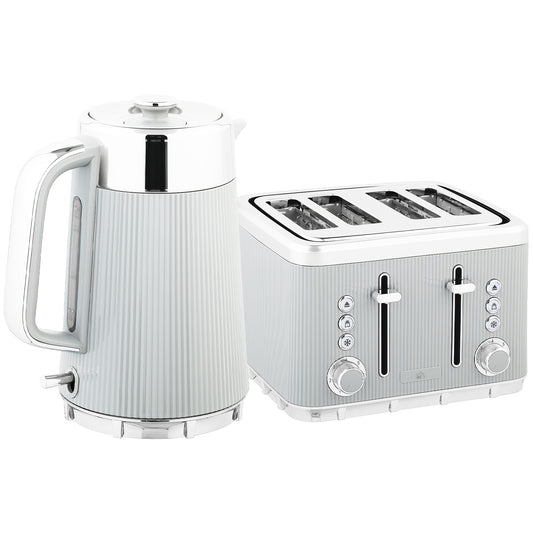 Photo of HOMCOM Electric Stainless Steel Kettle and Toaster Set, 3000W 1.7L UK Strix Thermostat Fast Boil Kettle w/ Limescale Filter, Cool Touch Body, 4 Slice Toaster with 7 Browning Levels, Taupe in Taupe colour on a white background