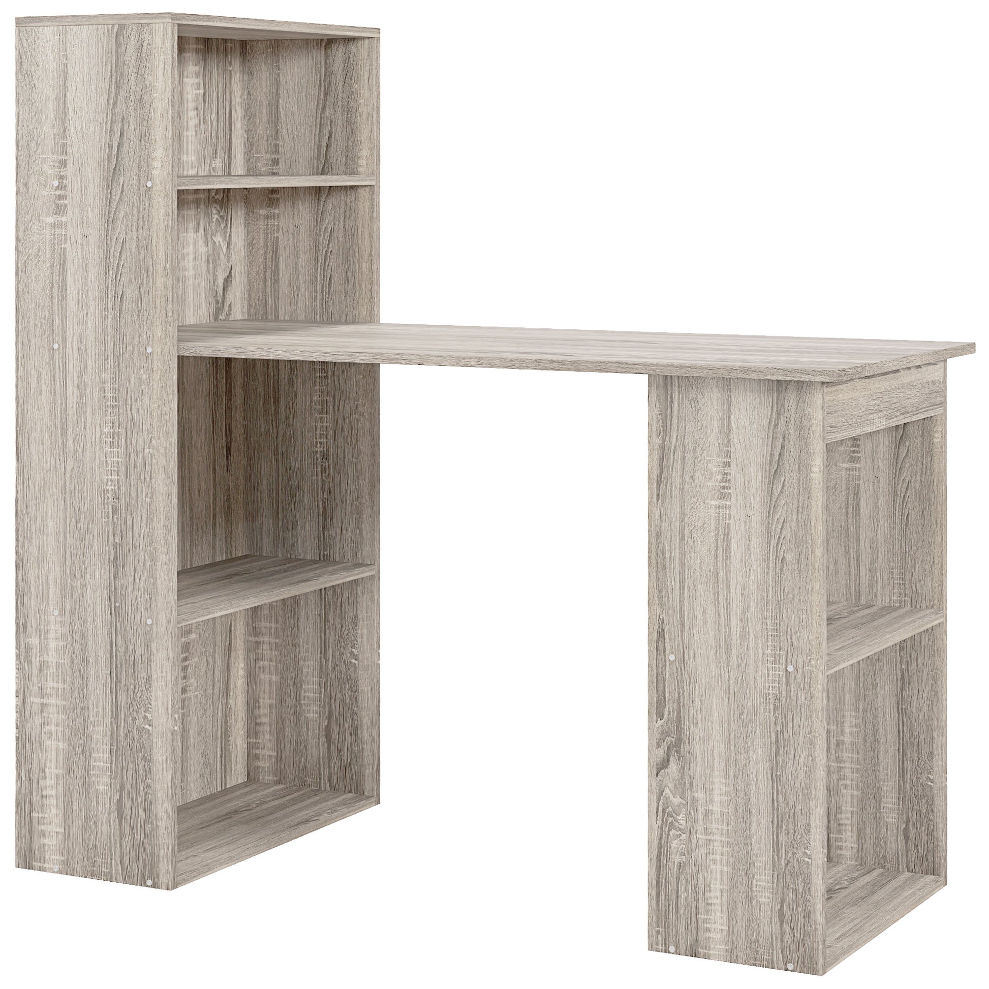 Photo of HOMCOM 120cm Computer Desk, Wooden PC Laptop Table with 6-Tier Storage Bookshelves, Home Office Working Study Desk, Writing Workstation, Grey in Grey colour on a white background