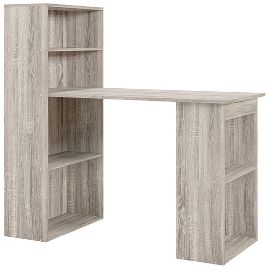 Photo of HOMCOM 120cm Computer Desk, Wooden PC Laptop Table with 6-Tier Storage Bookshelves, Home Office Working Study Desk, Writing Workstation, Grey in Grey colour on a white background