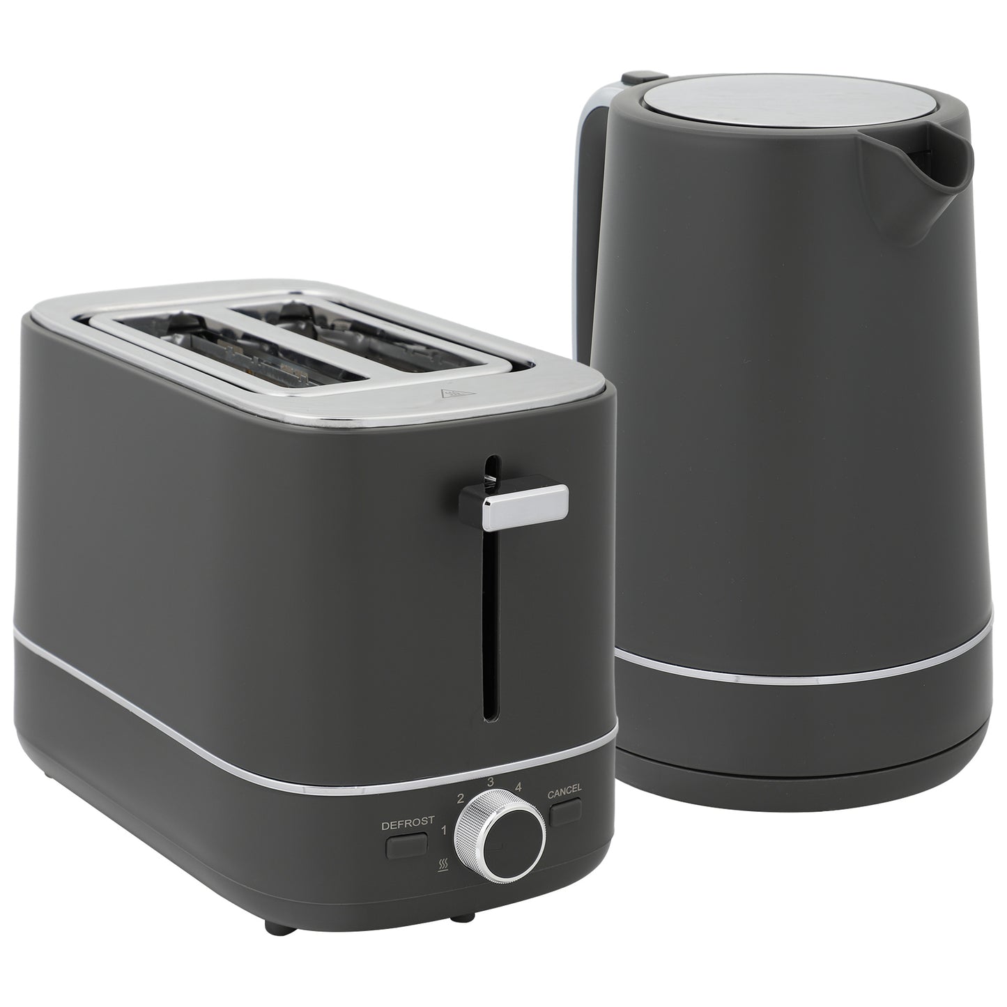 Photo of HOMCOM Kettle and Toaster Set, 1.7L 3000W Fast Boil Kettle & 2 Slice Toaster Kitchen Set with 6 Level Browning Controls, Defrost, Reheat, Grey in Grey colour on a white background