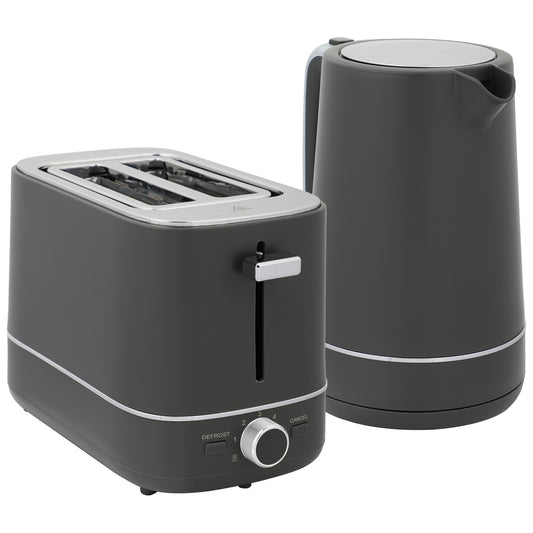 Photo of HOMCOM Kettle and Toaster Set, 1.7L 3000W Fast Boil Kettle & 2 Slice Toaster Kitchen Set with 6 Level Browning Controls, Defrost, Reheat, Grey in Grey colour on a white background