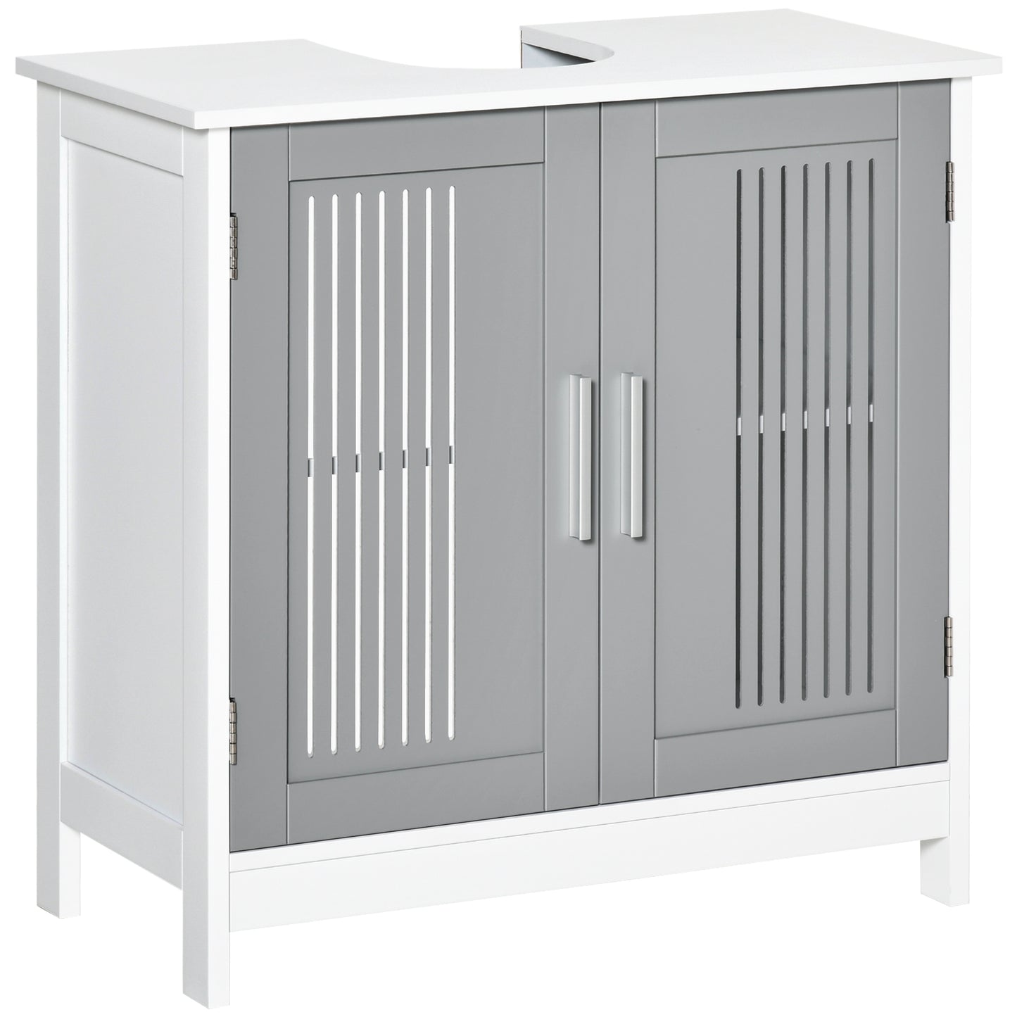 Photo of kleankin Modern Under Sink Cabinet with 2 Doors, Bathroom Vanity Unit, Pedestal Under Sink Design, Storage Cupboard with Adjustable Shelves, Grey in Grey colour on a white background