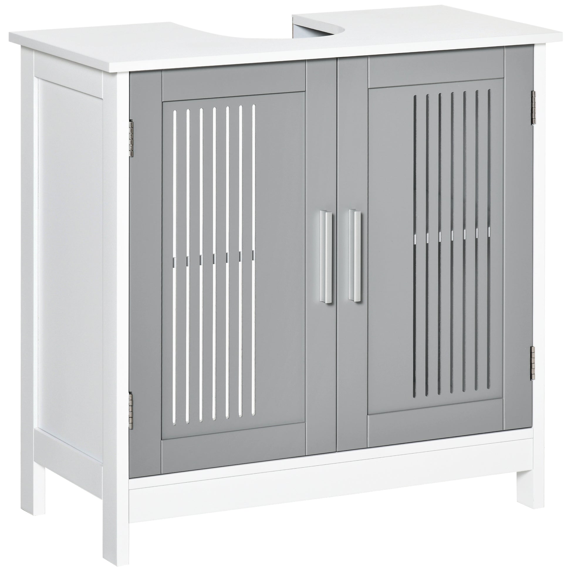 Photo of kleankin Modern Under Sink Cabinet with 2 Doors, Bathroom Vanity Unit, Pedestal Under Sink Design, Storage Cupboard with Adjustable Shelves, Grey in Grey colour on a white background