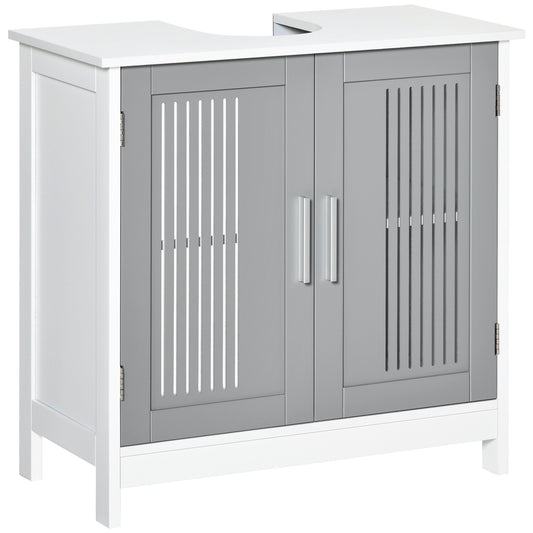 Photo of kleankin Modern Under Sink Cabinet with 2 Doors, Bathroom Vanity Unit, Pedestal Under Sink Design, Storage Cupboard with Adjustable Shelves, Grey in Grey colour on a white background