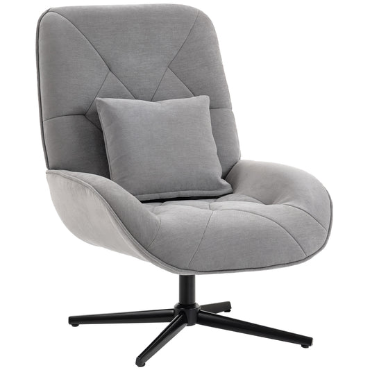 Photo of HOMCOM Accent Chair, Chenille Upholstered Swivel Armchair with Lumbar Pillow, High Back, Deep Seat and Metal Legs, Light Grey in Grey colour on a white background
