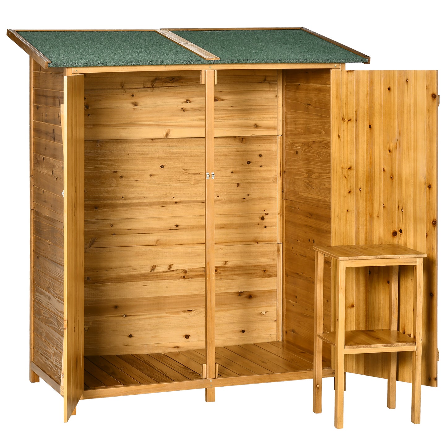 Photo of Outsunny 139 x 75 Fir Wood Garden Shed, with Asphalt Roof - Natural in Natural colour on a white background