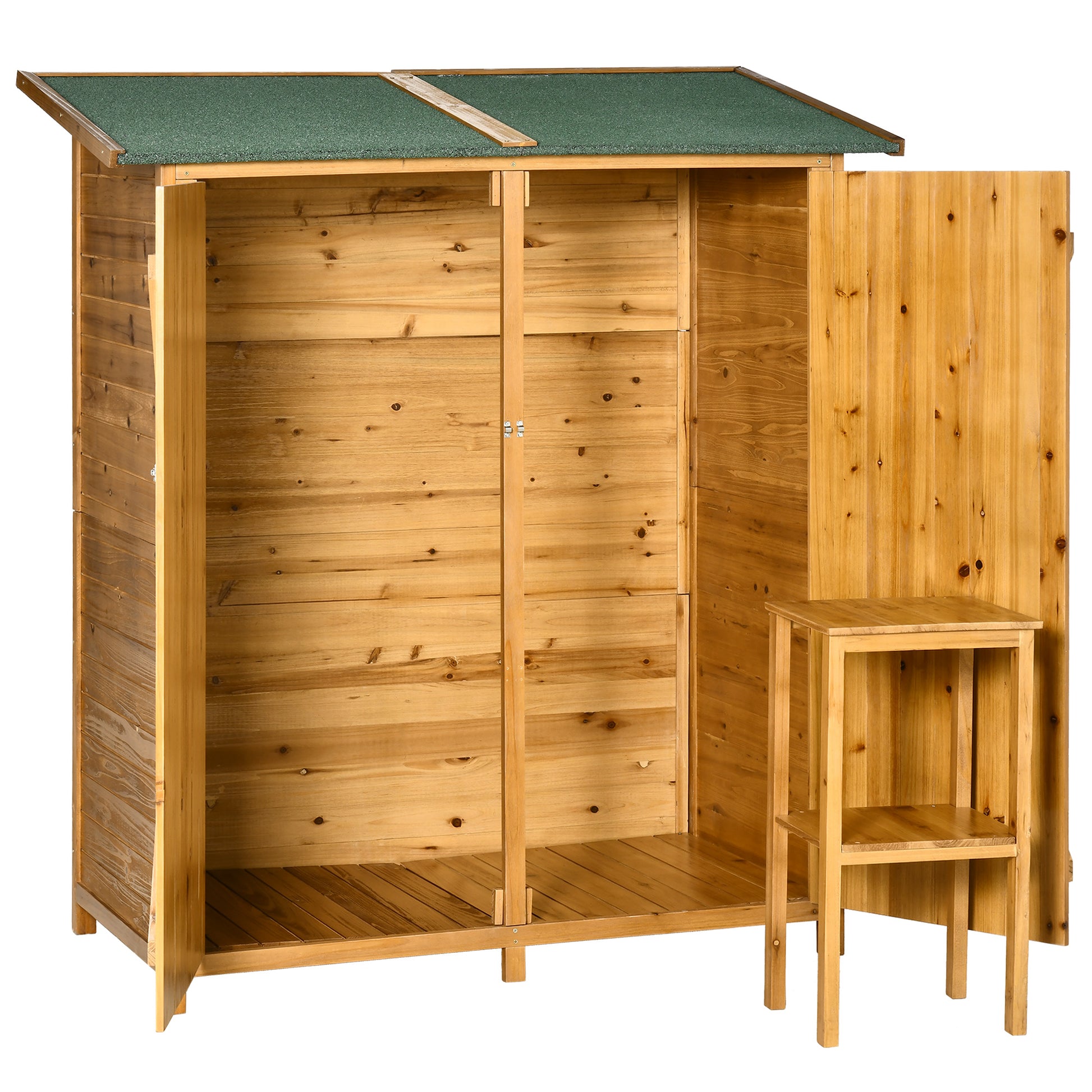 Photo of Outsunny 139 x 75 Fir Wood Garden Shed, with Asphalt Roof - Natural in Natural colour on a white background