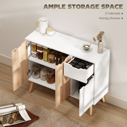HOMCOM sideboard with open doors and drawer revealing shelves and storage space
