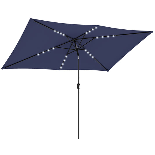Photo of Outsunny 3 x 2 m Garden Parasol Umbrella with LED Solar Light, Parasol Cover, Outdoor Market Patio Umbrella, Navy Blue in Blue colour on a white background