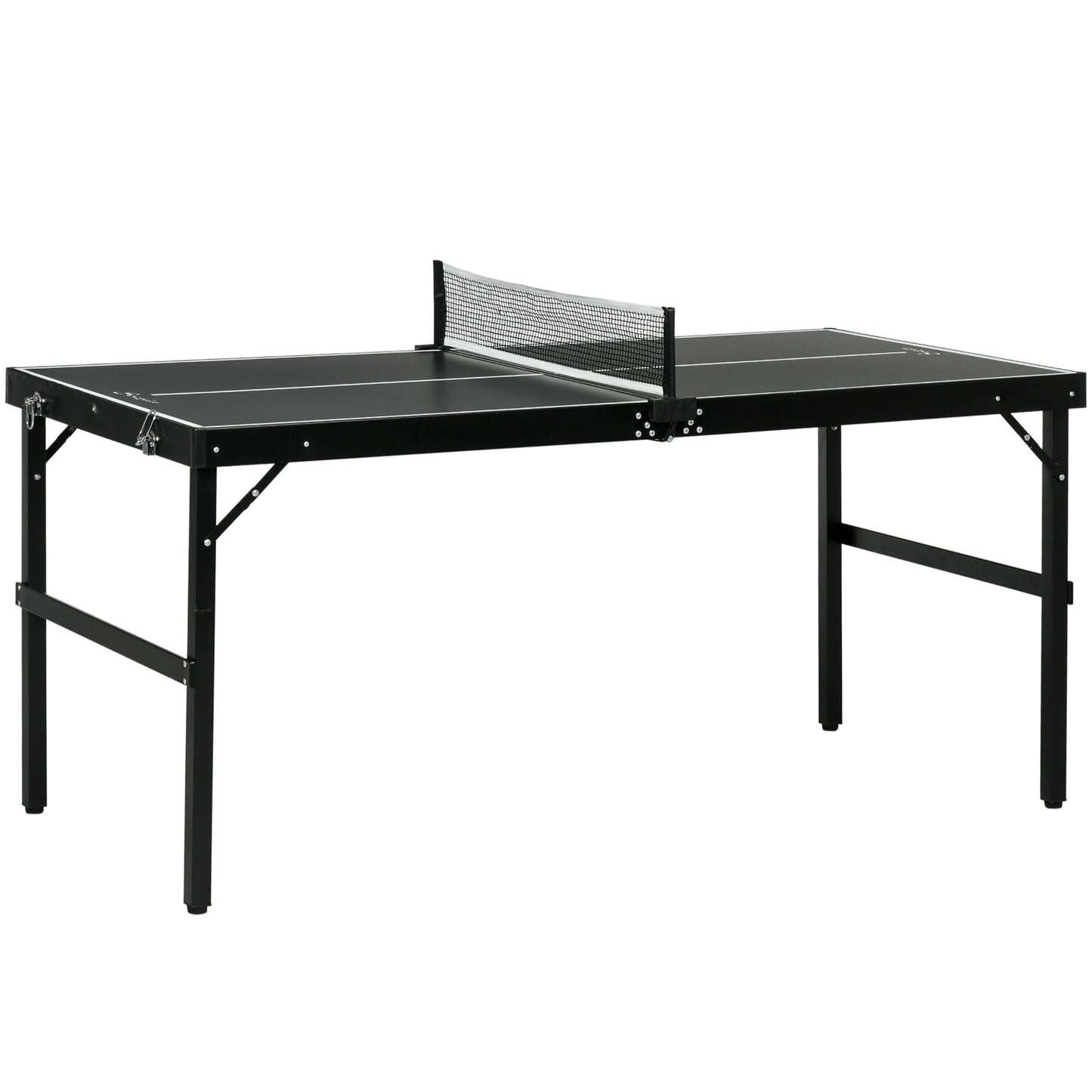 Photo of SPORTNOW 5ft Mini Table Tennis Table, Folding Ping Pong Table with Net and Aluminium Frame, Portable Ping Pong Game Set for Indoor Outdoor Use, Black in Black colour on a white background