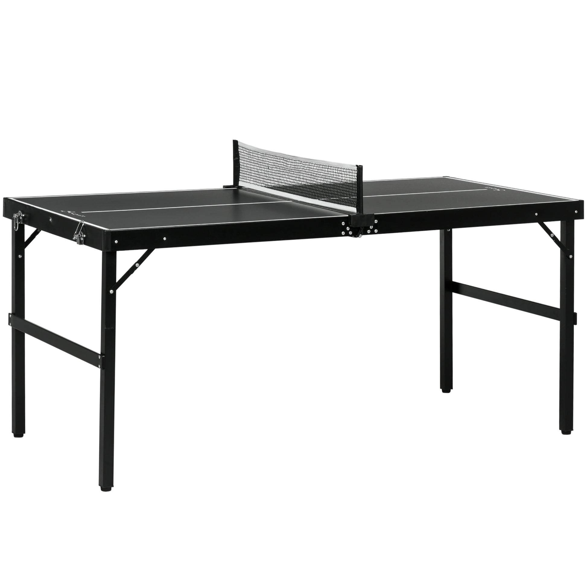 Photo of SPORTNOW 5ft Mini Table Tennis Table, Folding Ping Pong Table with Net and Aluminium Frame, Portable Ping Pong Game Set for Indoor Outdoor Use, Black in Black colour on a white background
