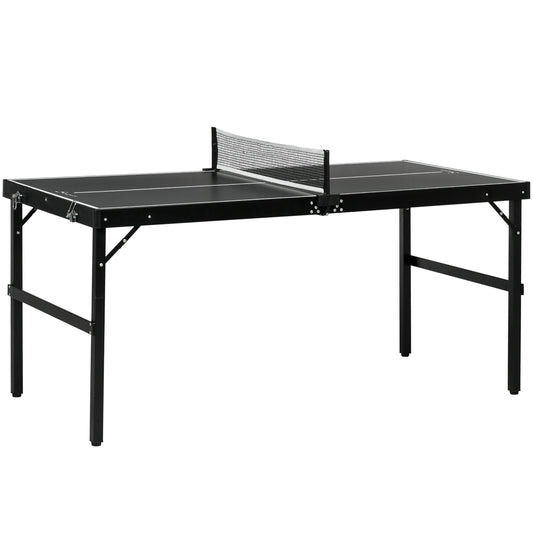 Photo of SPORTNOW 5ft Mini Table Tennis Table, Folding Ping Pong Table with Net and Aluminium Frame, Portable Ping Pong Game Set for Indoor Outdoor Use, Black in Black colour on a white background