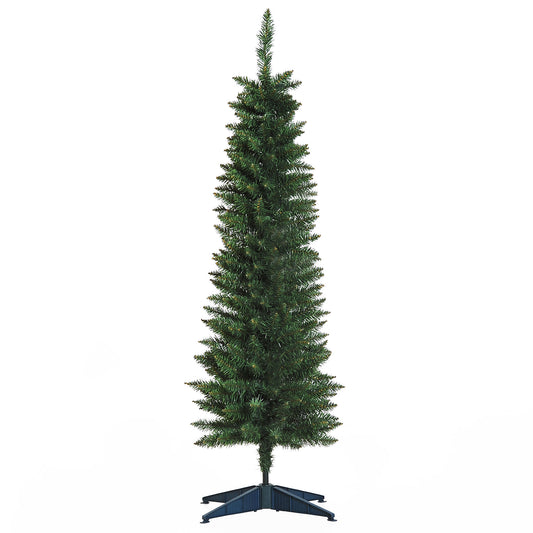 Photo of HOMCOM 5ft Unlit Artificial Christmas Tree, Pencil Slim Xmas Tree with Solid Stand and Realistic Branches, Green in Green colour on a white background