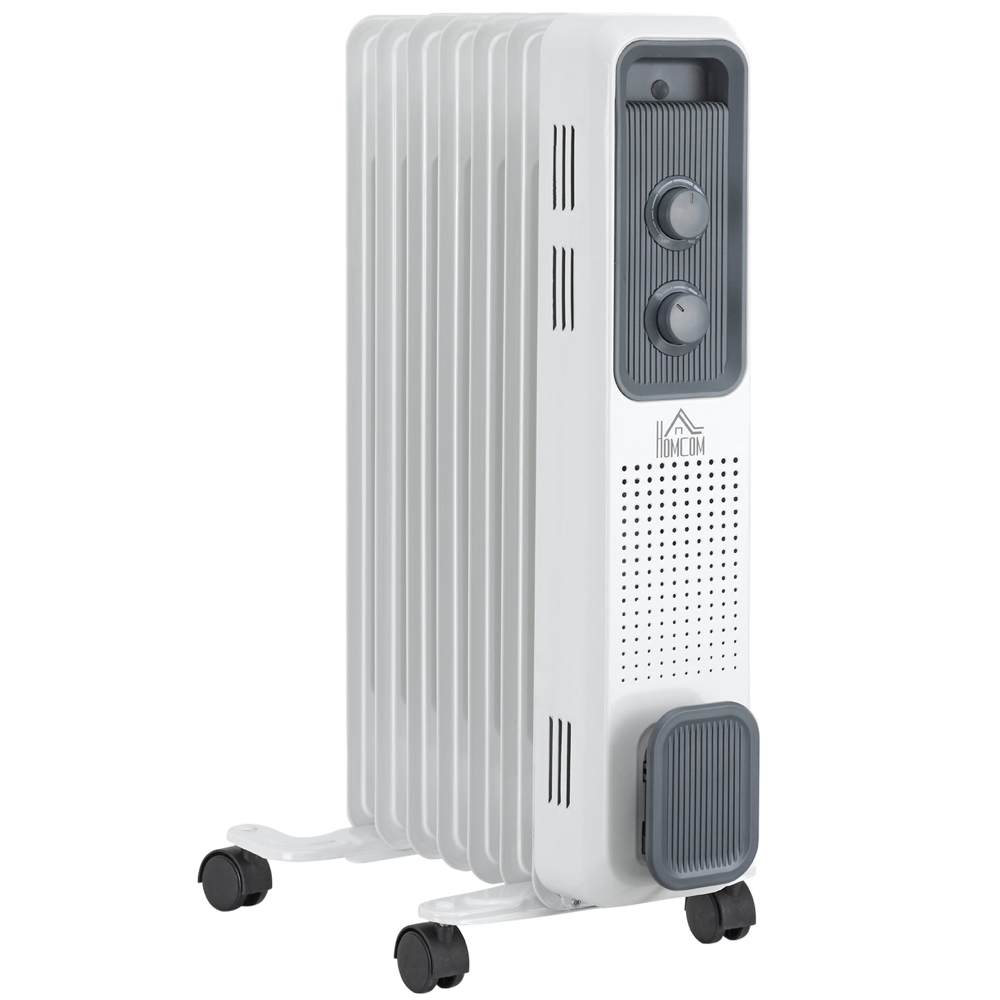 Photo of HOMCOM 1500W Oil Filled Radiator, Portable Electric Heater with 3 Heat Settings, Safety Cut-Off and Wheels, White in White colour on a white background