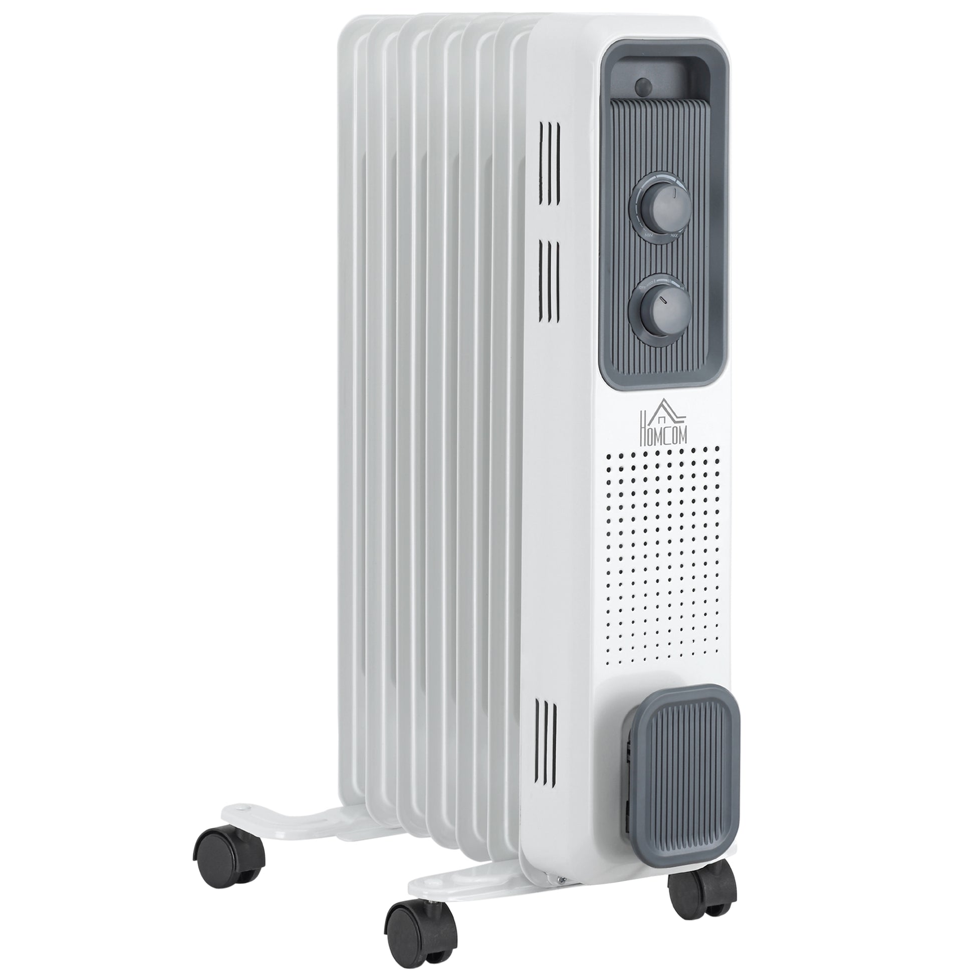 Photo of HOMCOM 1500W Oil Filled Radiator, Portable Electric Heater with 3 Heat Settings, Safety Cut-Off and Wheels, White in White colour on a white background