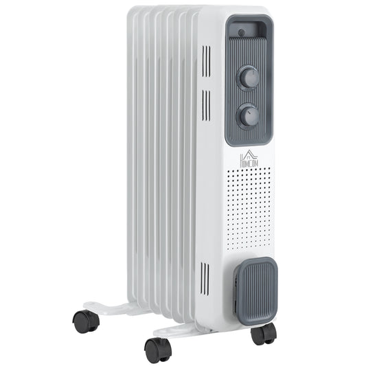 Photo of HOMCOM 1500W Oil Filled Radiator, Portable Electric Heater with 3 Heat Settings, Safety Cut-Off and Wheels, White in White colour on a white background
