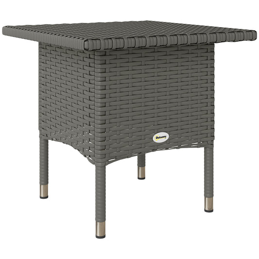 Photo of Outsunny Rattan Side Table, Outdoor Coffee Table with Plastic Board Under the Full Woven Table Top for Patio, Garden, Balcony, Grey in Grey colour on a white background