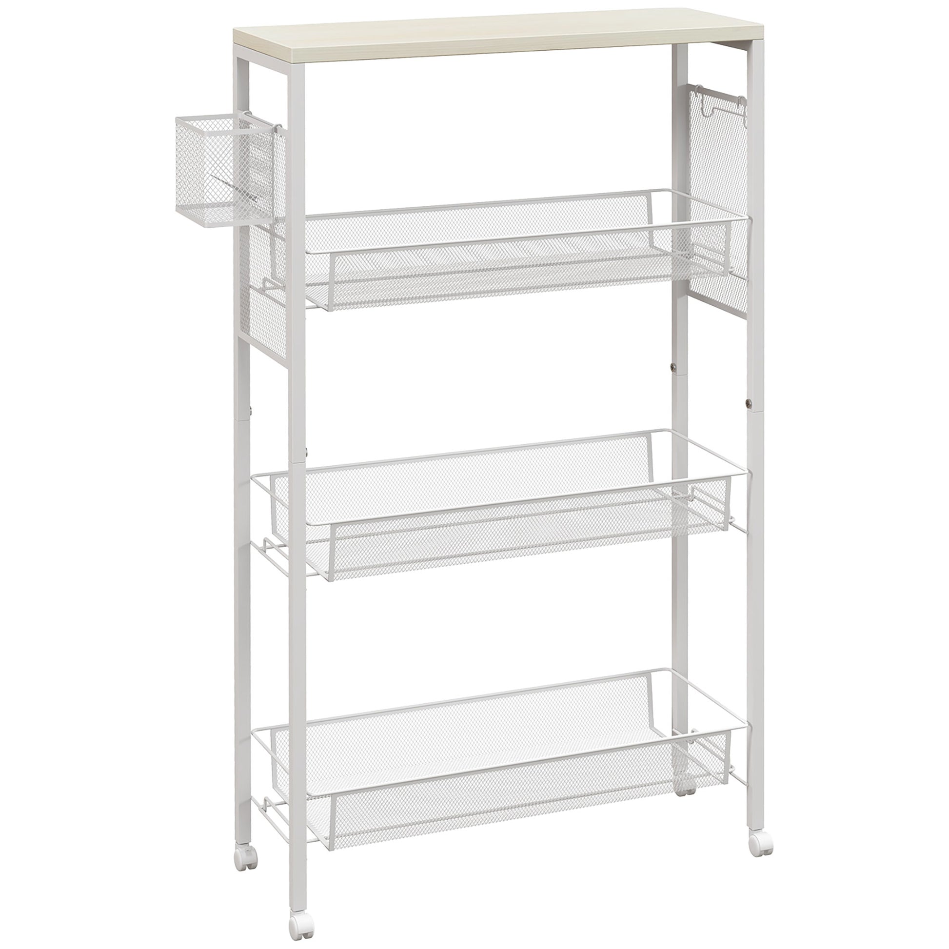 Photo of HOMCOM 3-Tier Kitchen Cart with 3 Steel Wire Baskets - White in White colour on a white background