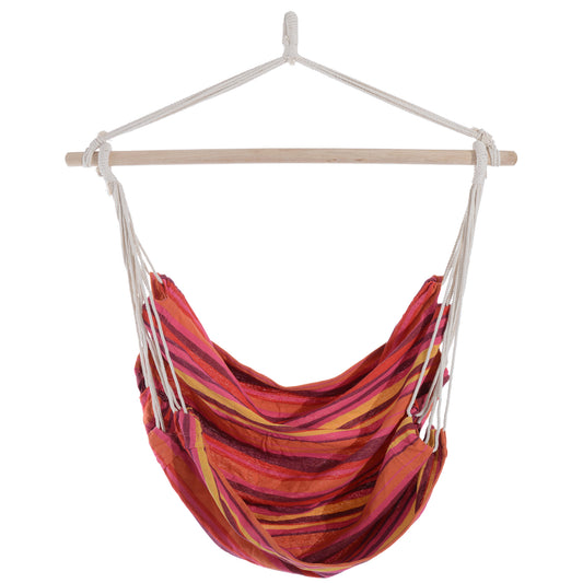 Photo of Outsunny Outdoor Hanging Rope Chair with Cotton Rope, Garden Hammock Chair with Wooden Support Bar Cotton Cloth, Portable Garden Chair for Patio & Tree, Red in Red colour on a white background